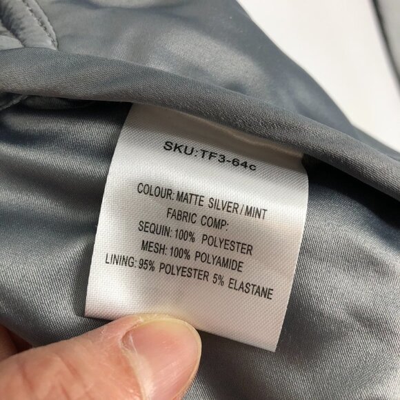 Three Floor Shine On Sequin Dress in Silver Mint Zippers + Mesh Cutouts size 6 - Picture 7 of 16